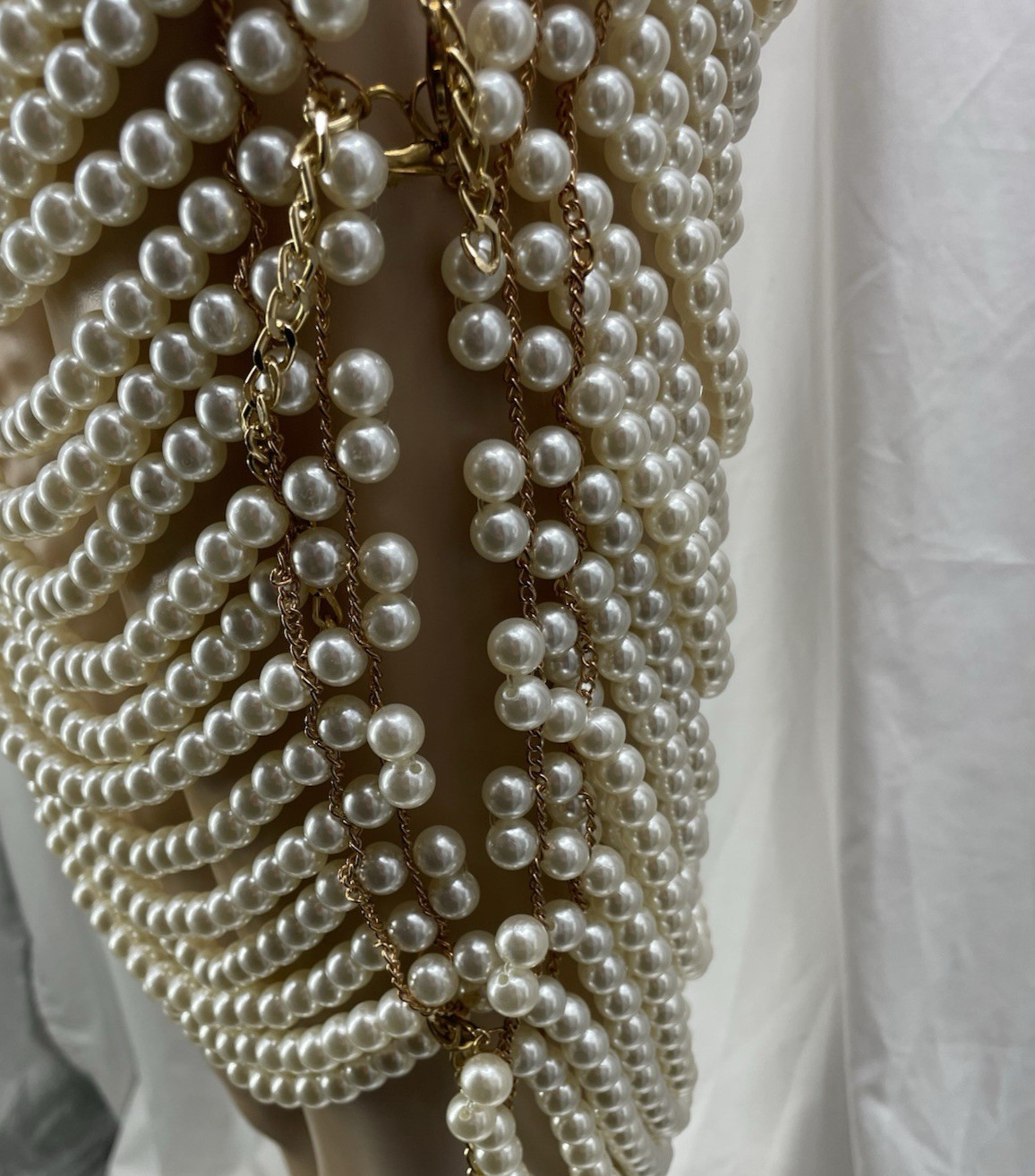 Beaded Metal Mesh Backless Pearl Dress Retro Sexy Fashion Body Chain Adjustable