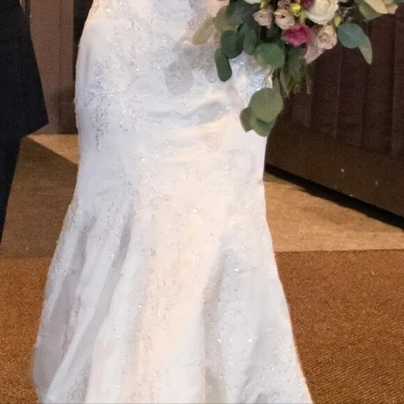 Oleg Cassini Ivory Satin and Beaded Wedding Gown (Price reduced)
