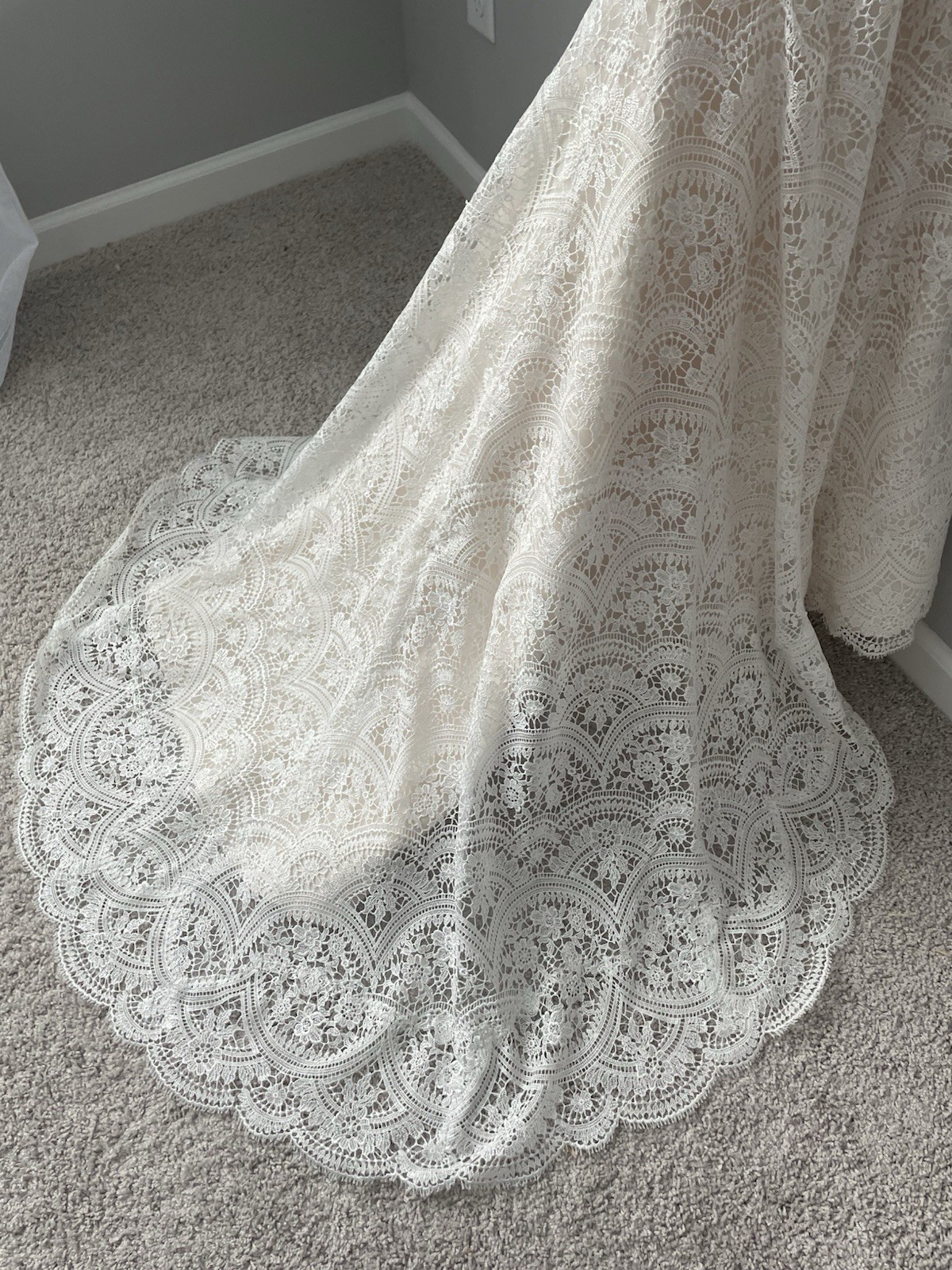 Ivory Lace Wedding Dress High Neck Thin Strap Backless Beach Boho Cottagecore