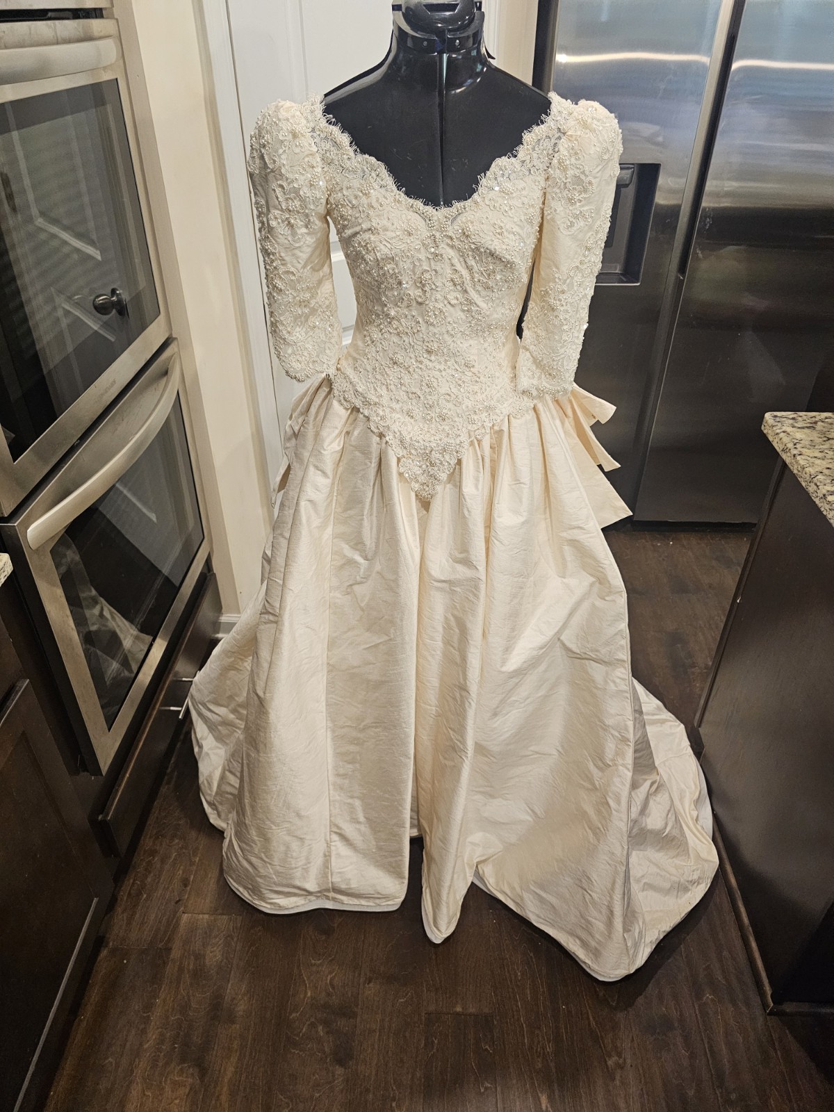 MoriLee Champagne Silk Beaded Sequin Ballgown Wedding Dress 4