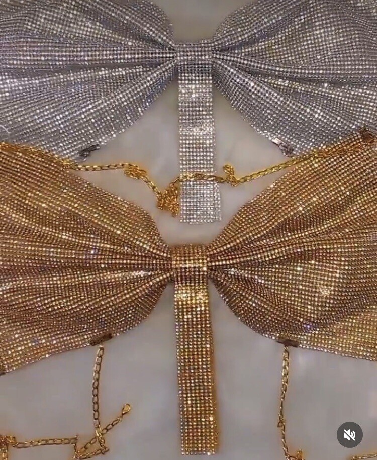 Full Crystal Bow Top, Handmade Lux Brand Design, Rhinestone Disco Top