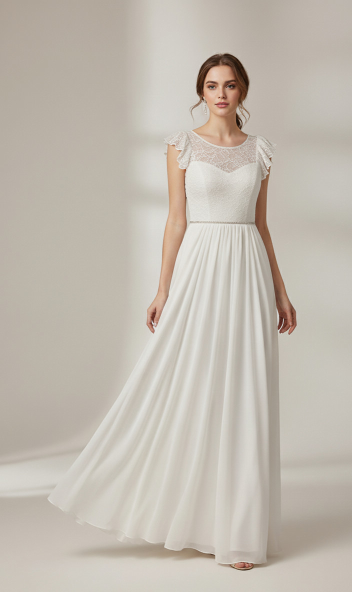 Ever-Pretty Womens Elegant Lace Neck Simple Wedding Dress Rhinestone White, NWT