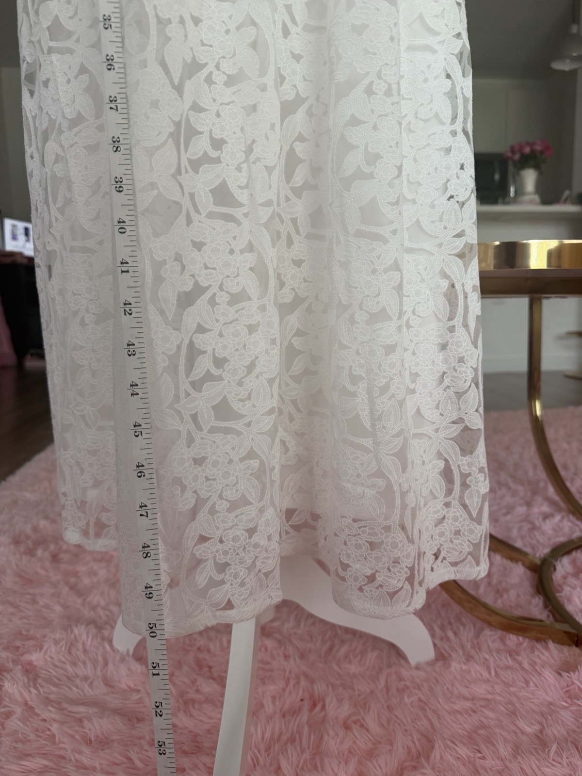 Tailored White Lace Off Shoulder Long Sleeve A-Line Full-Length Dress M