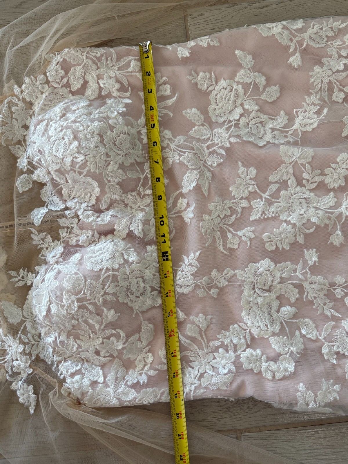 CUSTOM MADE PEACH/BLUSH WEDDING DRESS WITH LINER, LACE & SILK COVERED BUTTONS
