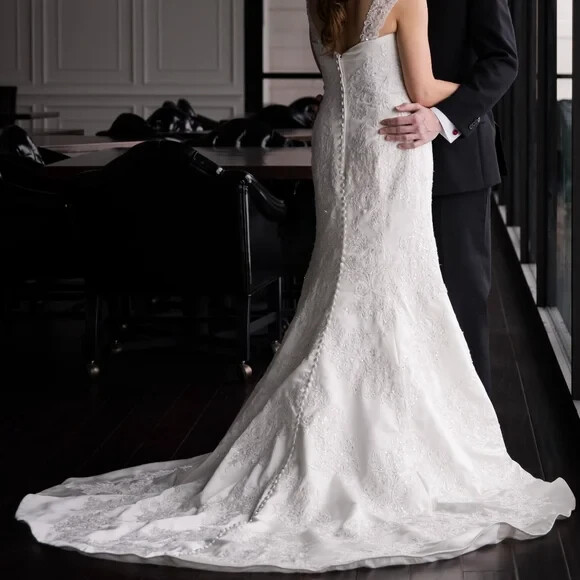 Oleg Cassini Ivory Satin and Beaded Wedding Gown (Price reduced)