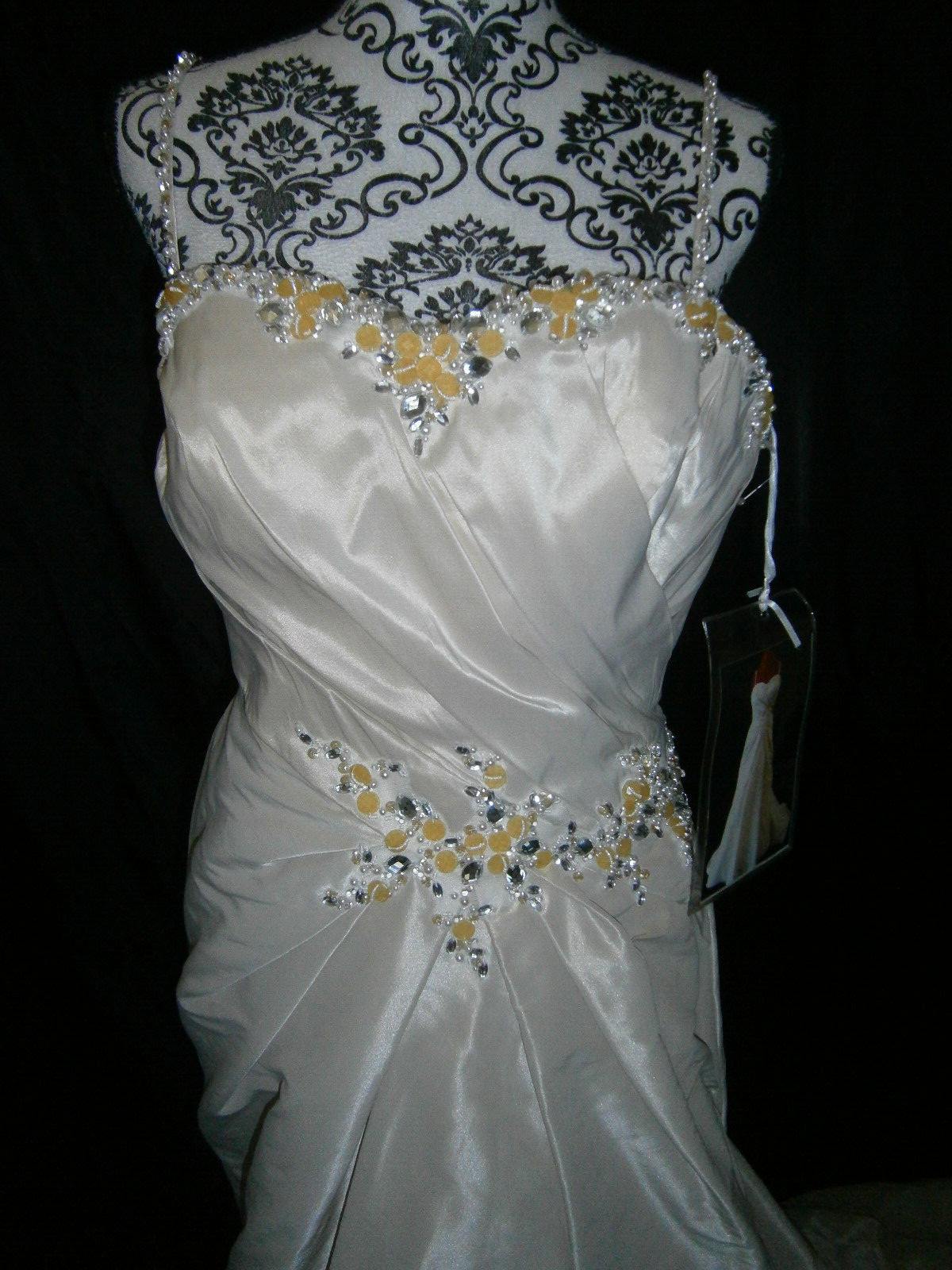 Anjolique Wedding Dress 12 Champagne Yellow Gems Beaded Ballgown Train NWT