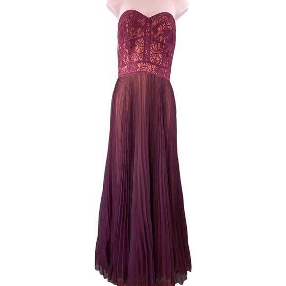 Tadashi Shoji Reeve Strapless Lace Bodice Gown Burgundy Size 4
