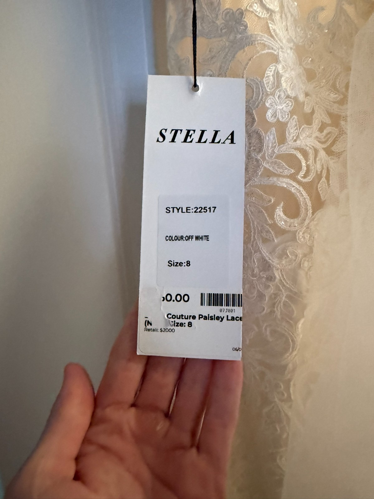 Stella Couture #22517 – White/Off White V-Neck/Lace – BRAND NEW – RETIRED STYLE