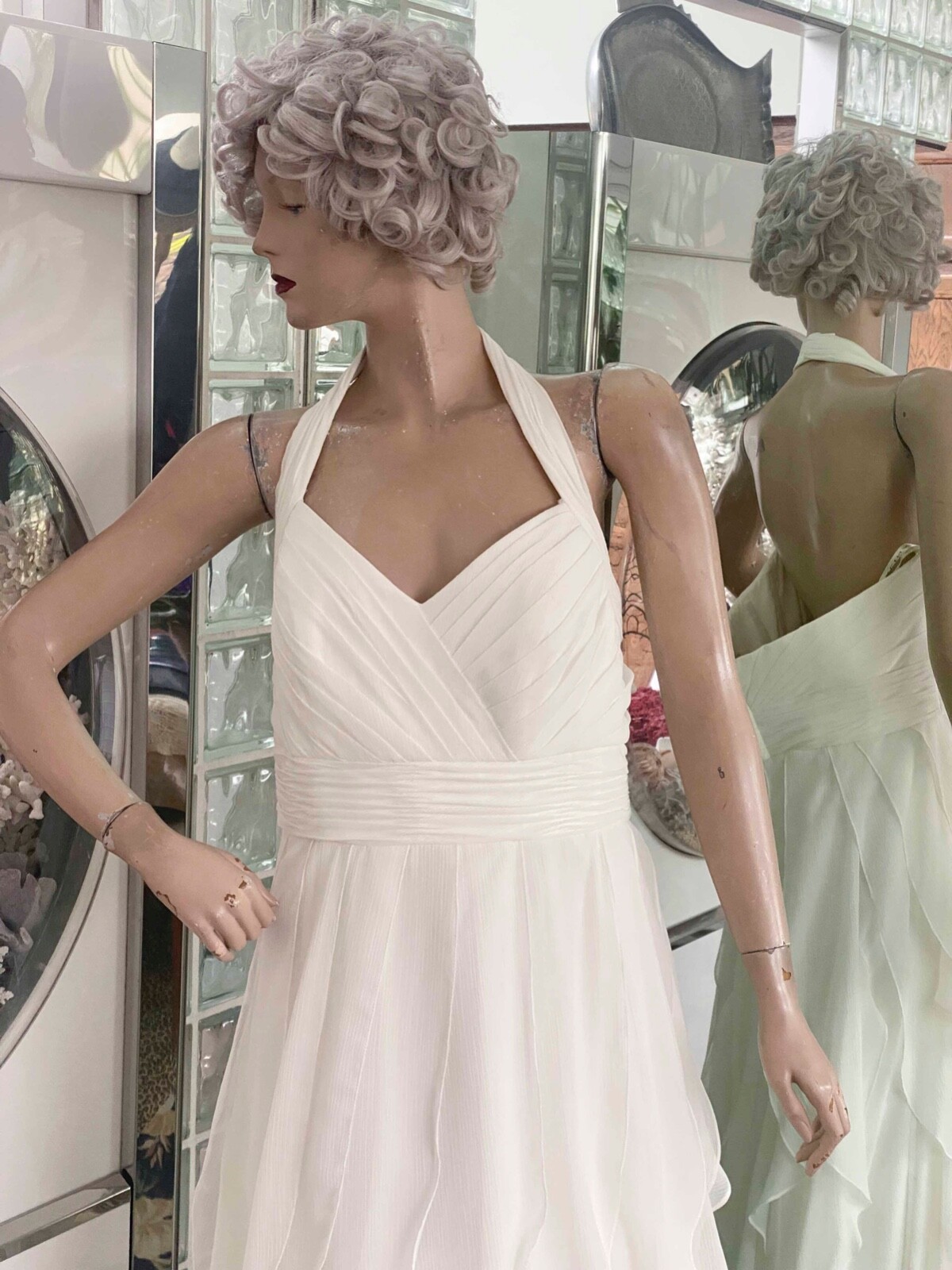 Galina Tiered Ruffles Halter Ivory White Maxi Gown Dress Size 16W