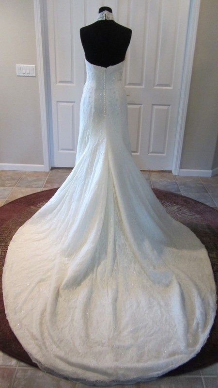 LA SPOSA Gladiolo LACE sleeveless halter WEDDING DRESS beaded gown size 8 NEW