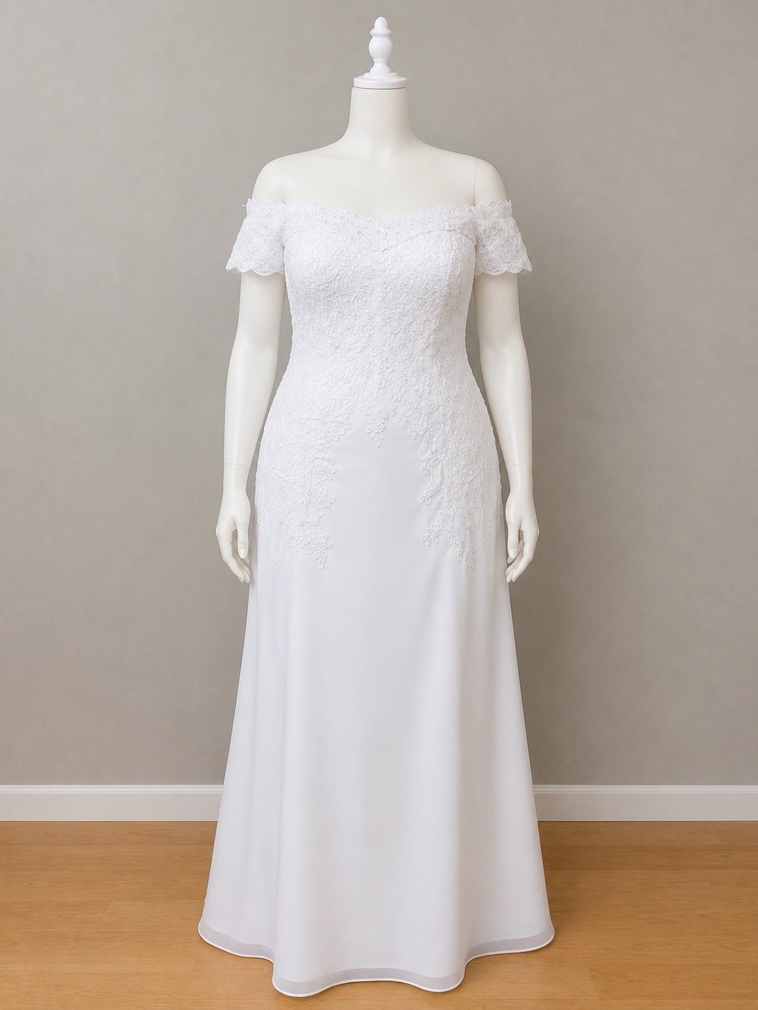 #8-16 White Off The Shoulder Sequin Appliqué Chiffon Long Dress-3X/Size 22/24