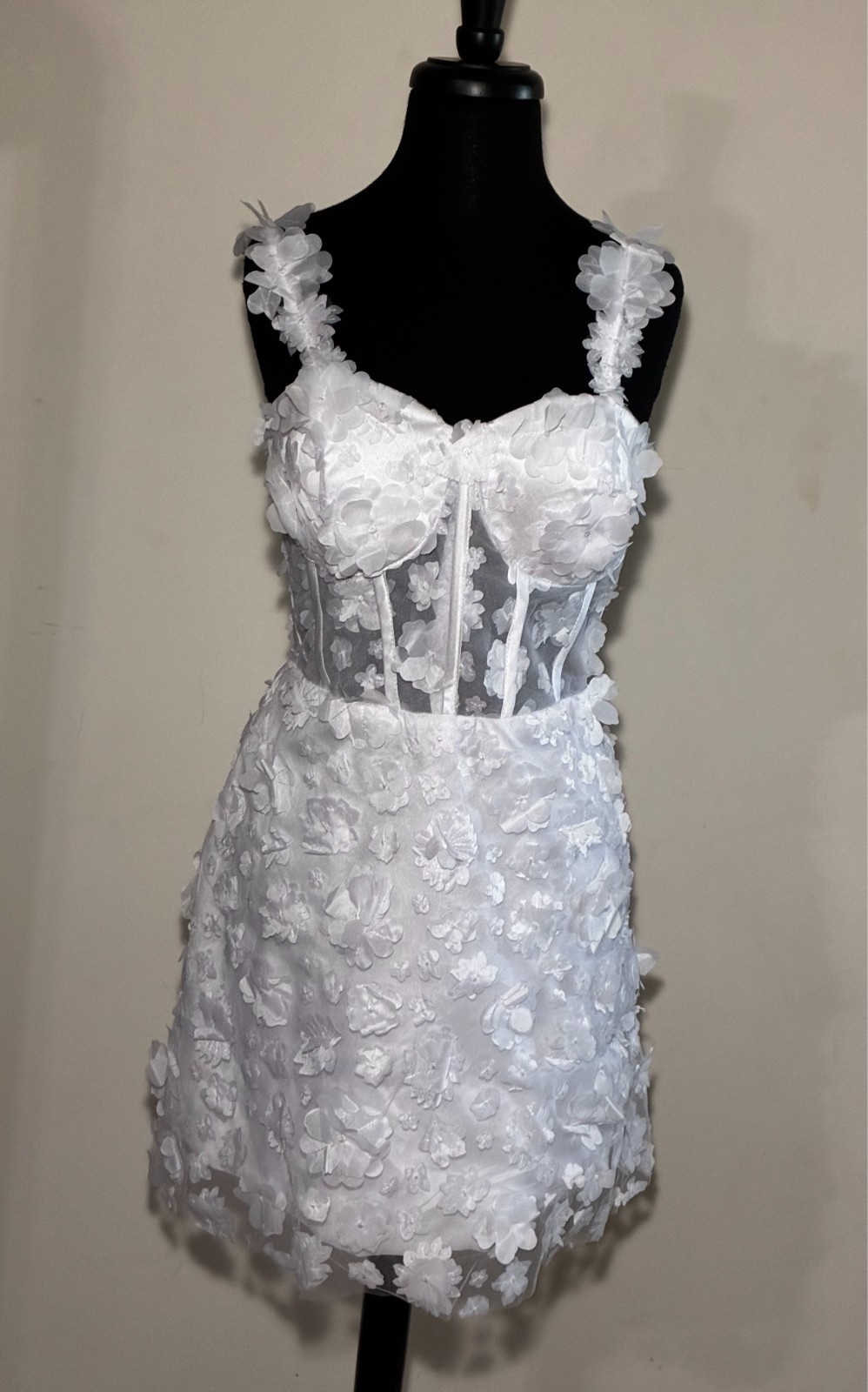 NWT-Womens Fashion-Mini Petals Corset Back Wedding/Reception Dress(White)-Sz 6/8