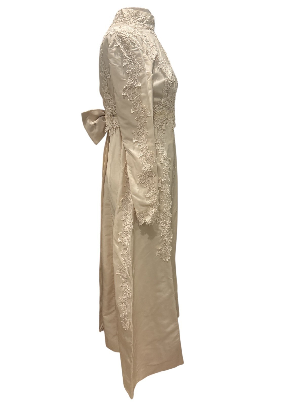Vintage Ivory Lace Bridal Gown w/ Attached Veil | Long Sleeve High Neck Wedding