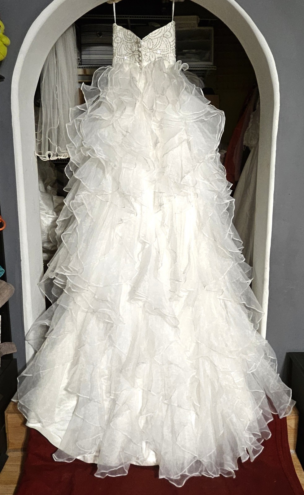 Heavily Beaded Strapless Wedding Dress Custom Size 6 Ruffled Tulle Skirt