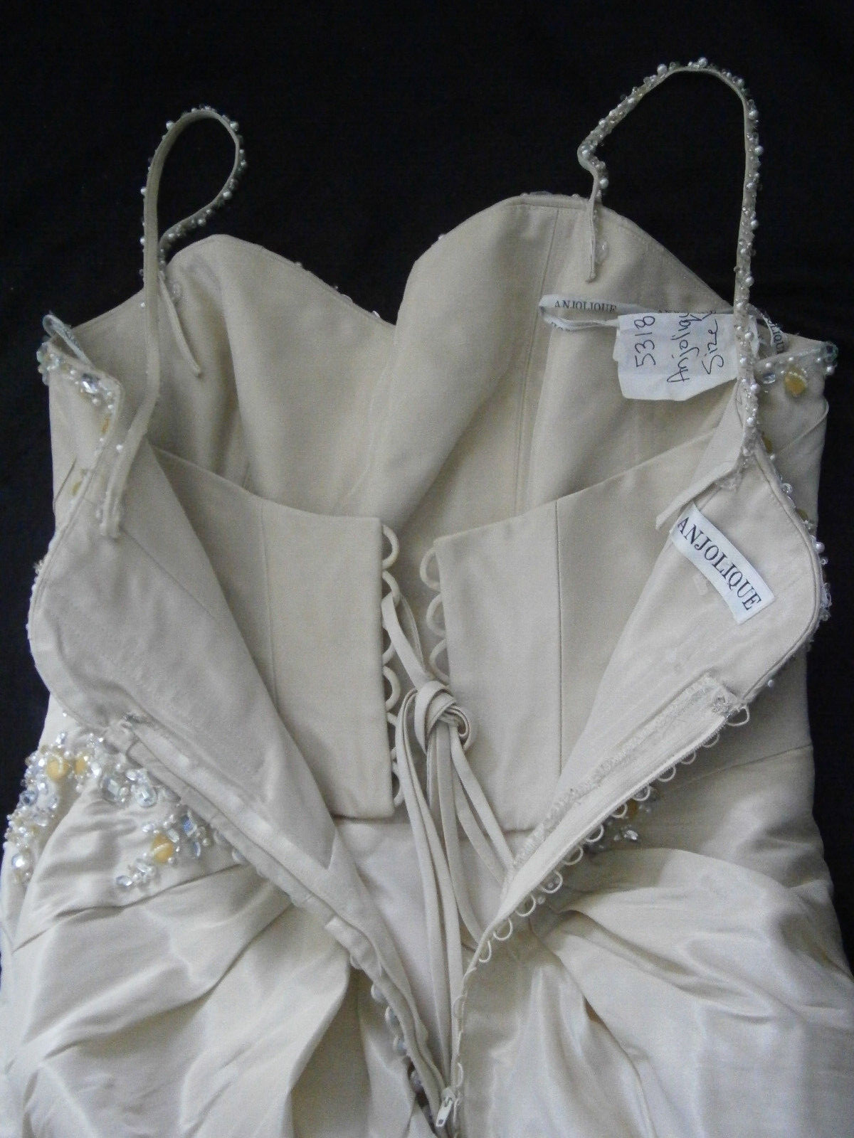 Anjolique Wedding Dress 12 Champagne Yellow Gems Beaded Ballgown Train NWT