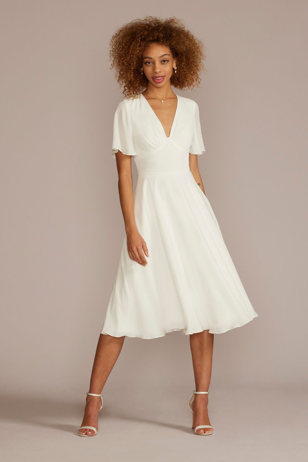 David’s Bridal Chiffon Flutter Sleeve Midi-Length Dress STYLE# SDWG1047 Size 14
