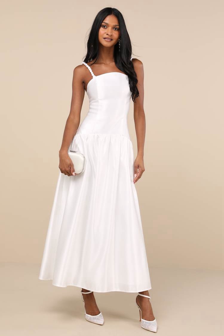 Lulus Modern Adoration Wedding Dress Sz Medium White Satin Lace Up Bridal Maxi