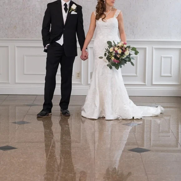Oleg Cassini Ivory Satin and Beaded Wedding Gown (Price reduced)