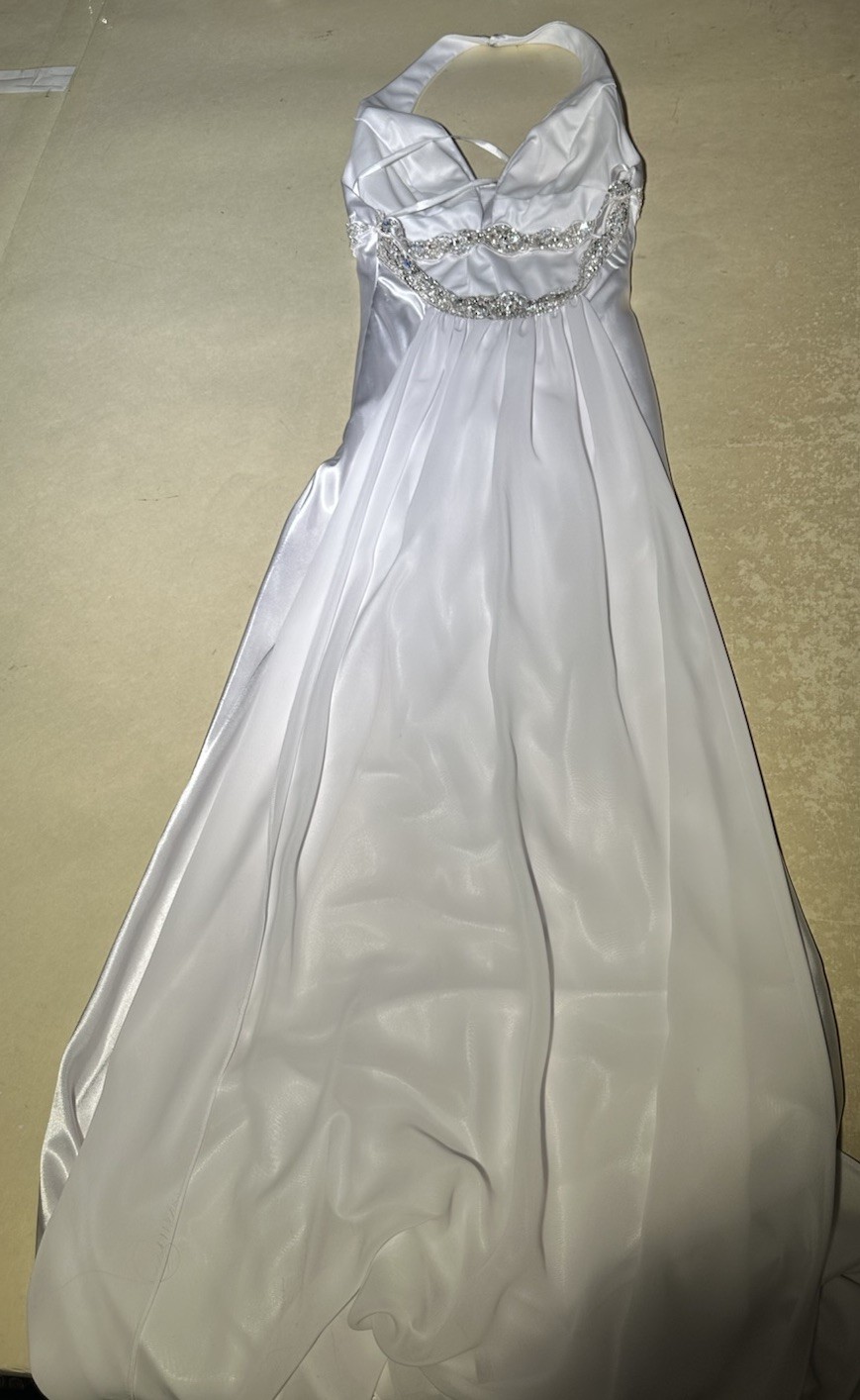 Sean Couture White Satin Silver Beads Ect. Halter L Gown/Wedding Dress SzXXS Use
