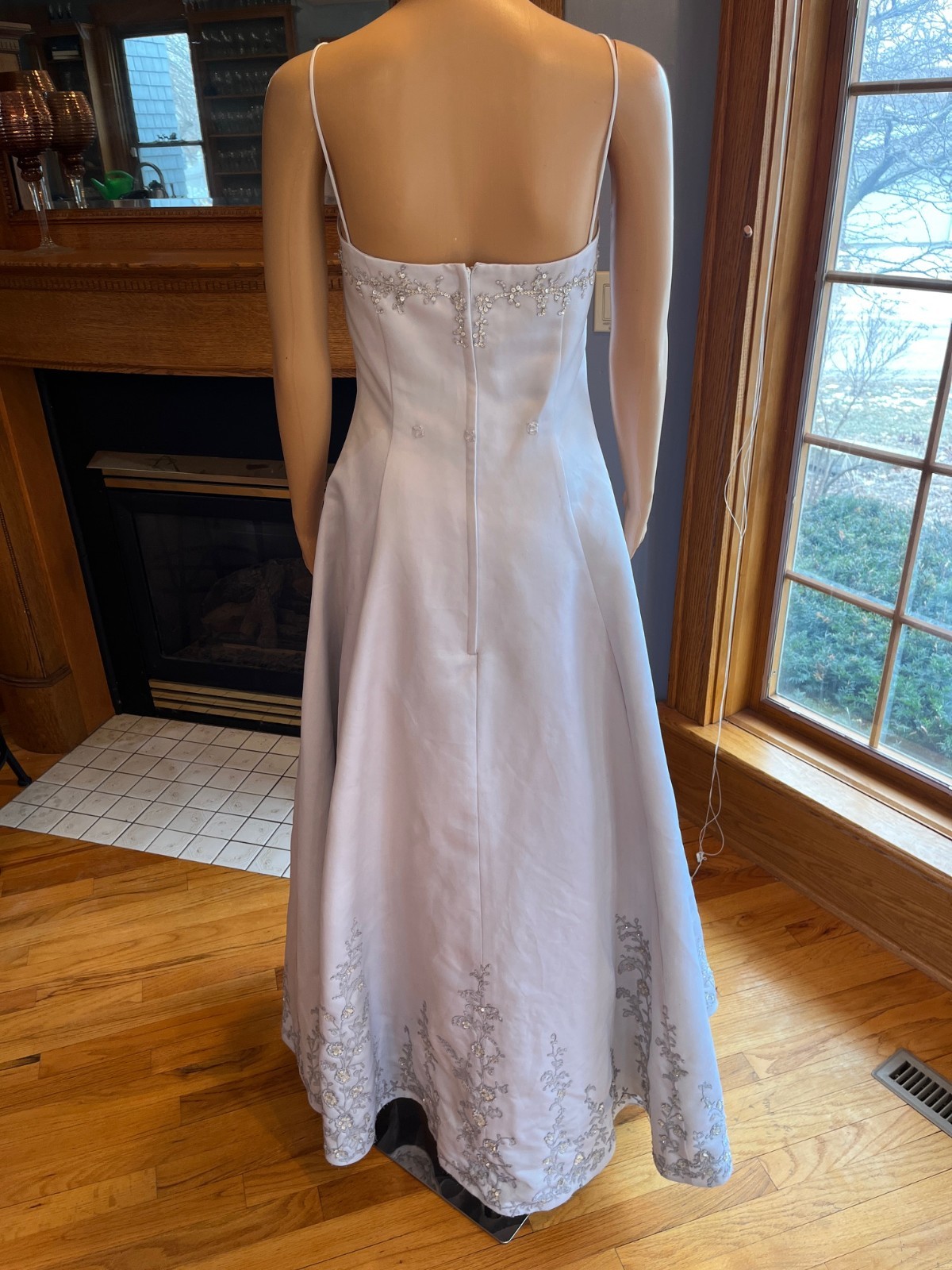 *Casablanca Gray Satin Straps Detachable Train Wedding Gown Bridal Dress Size 14