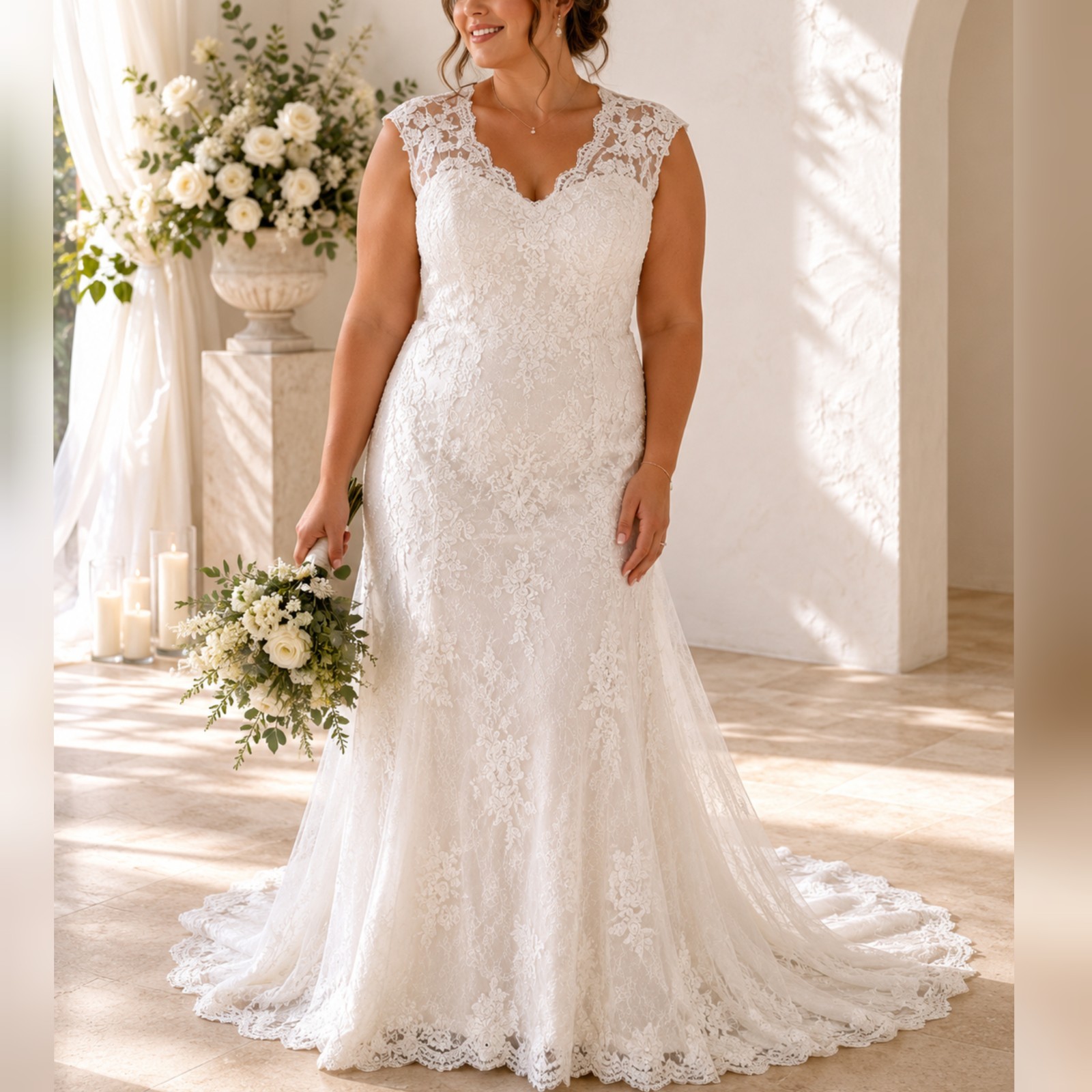 Unbranded Cap Sleeve lace fit and flare White Wedding Dress plus sz 20