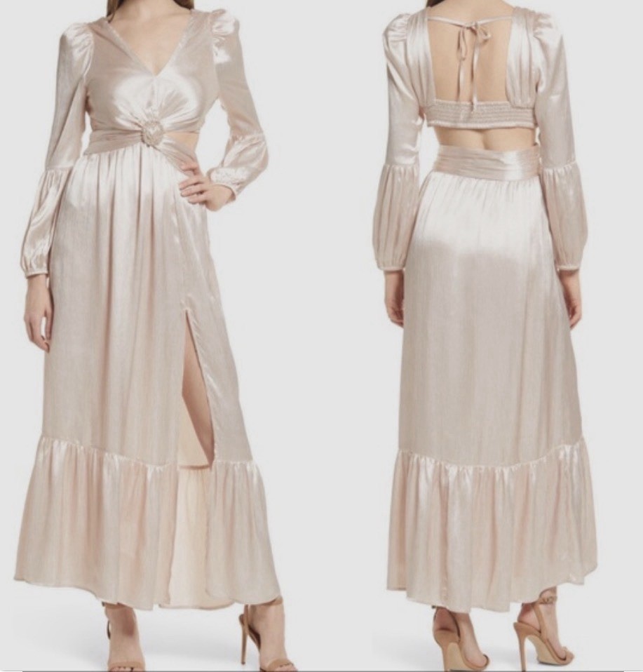 Rahi Champagne Satin Lightweight Tie-Closure Robe V-Neck Long Sleeve Size M