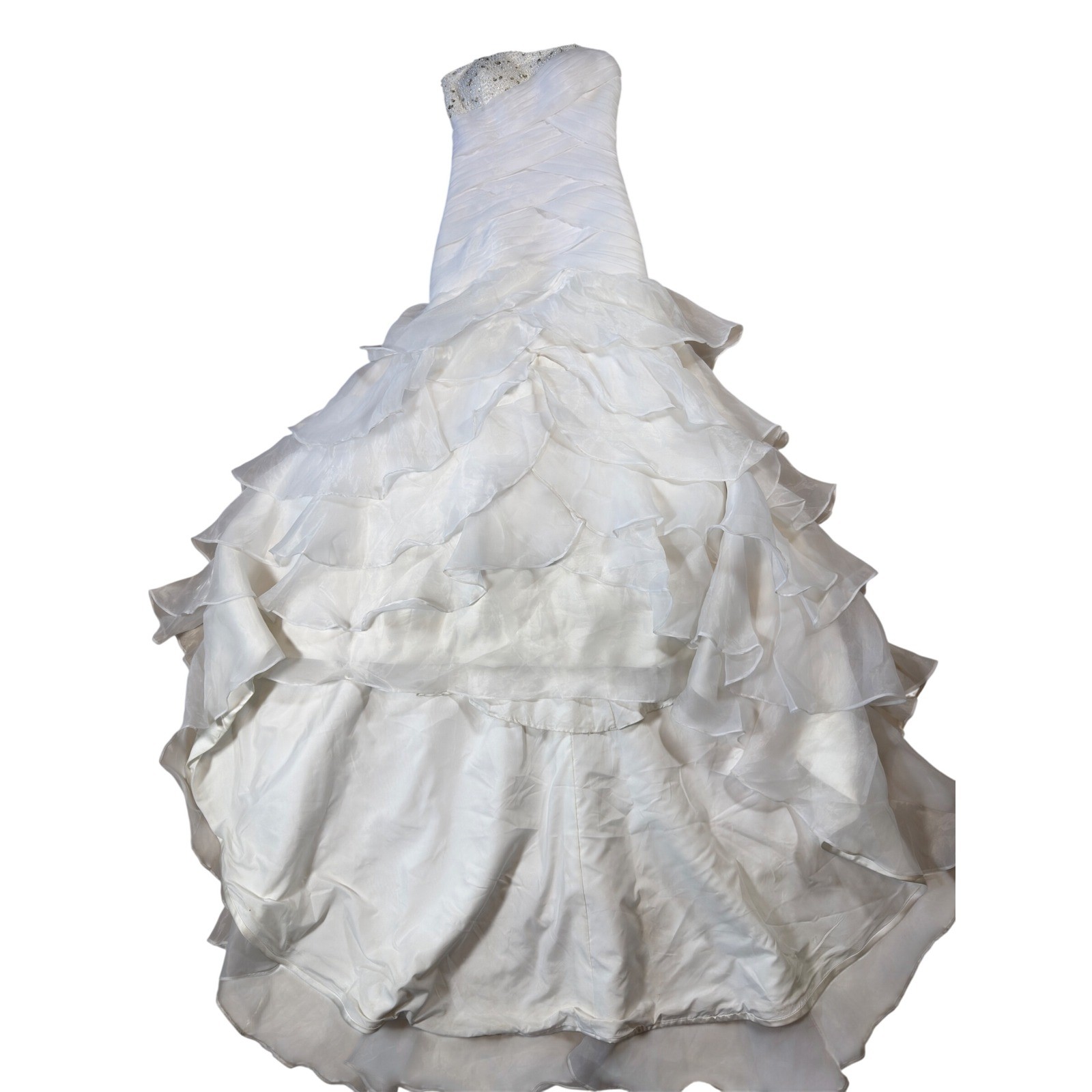 Organza Wedding Gown Women Size 4 White Beaded Ruffle Mermaid Strapless