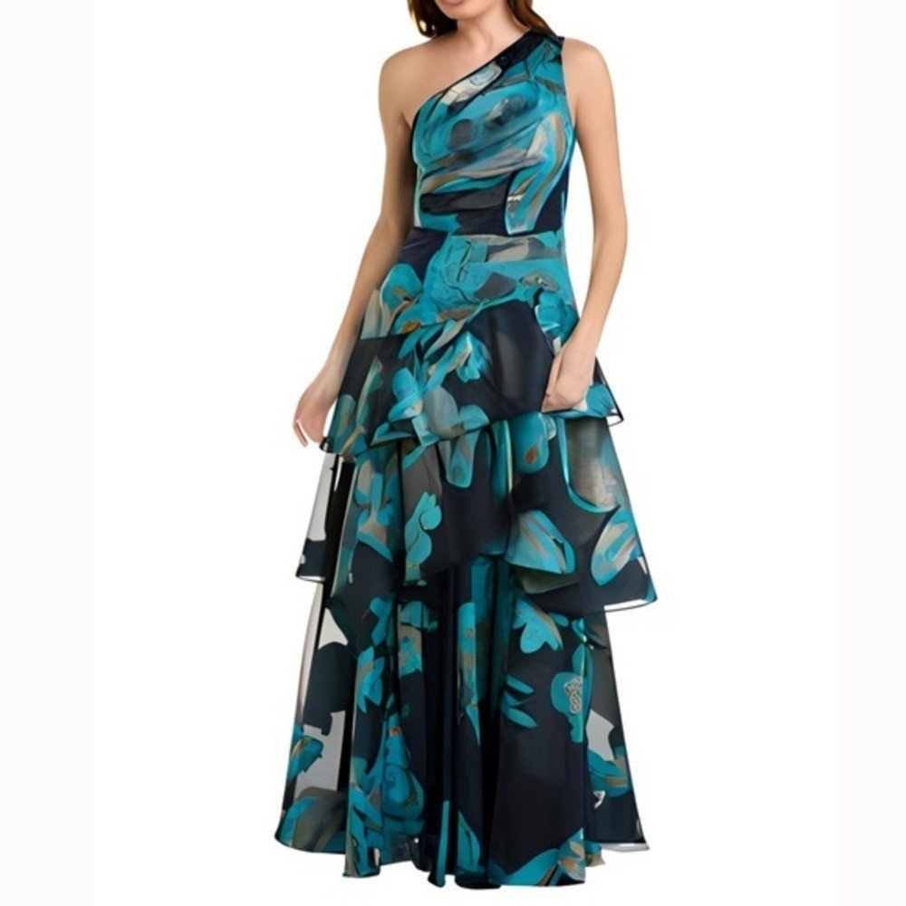 Aidan Mattox – One-shoulder Jacquard Tiered Ballgown.