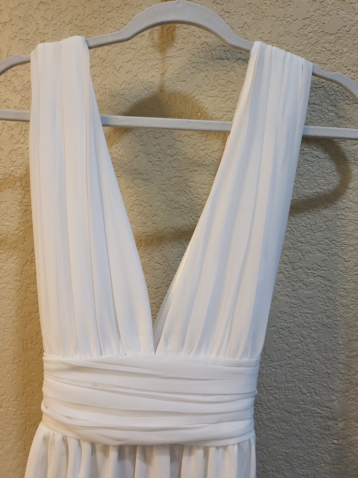 New Lulu’s White Wedding Dress V-neck with Straps – Chiffon Long Length withSlit