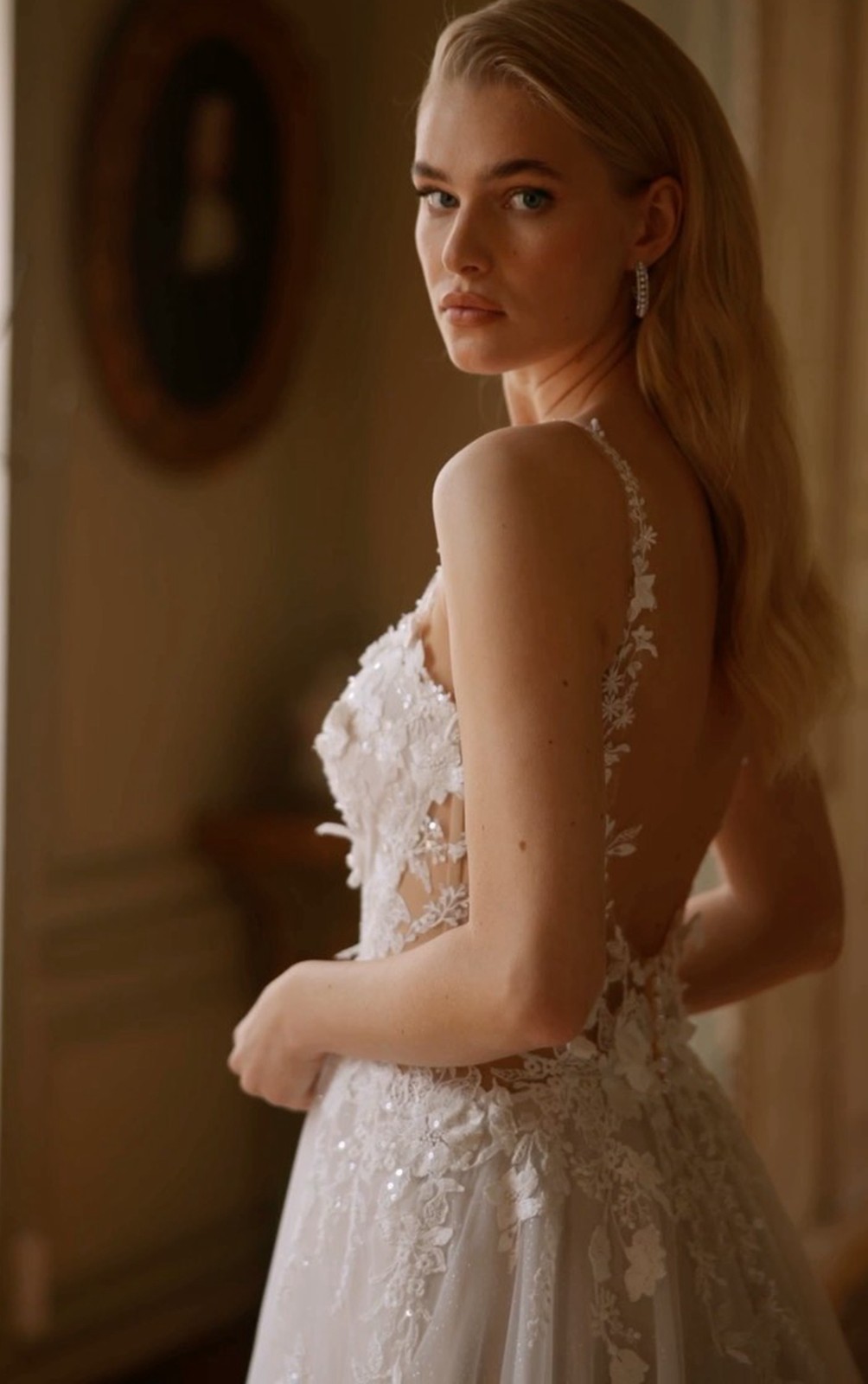 Ivory 3D floral lace wedding dress wedding dress 32-60 straps A-line backless