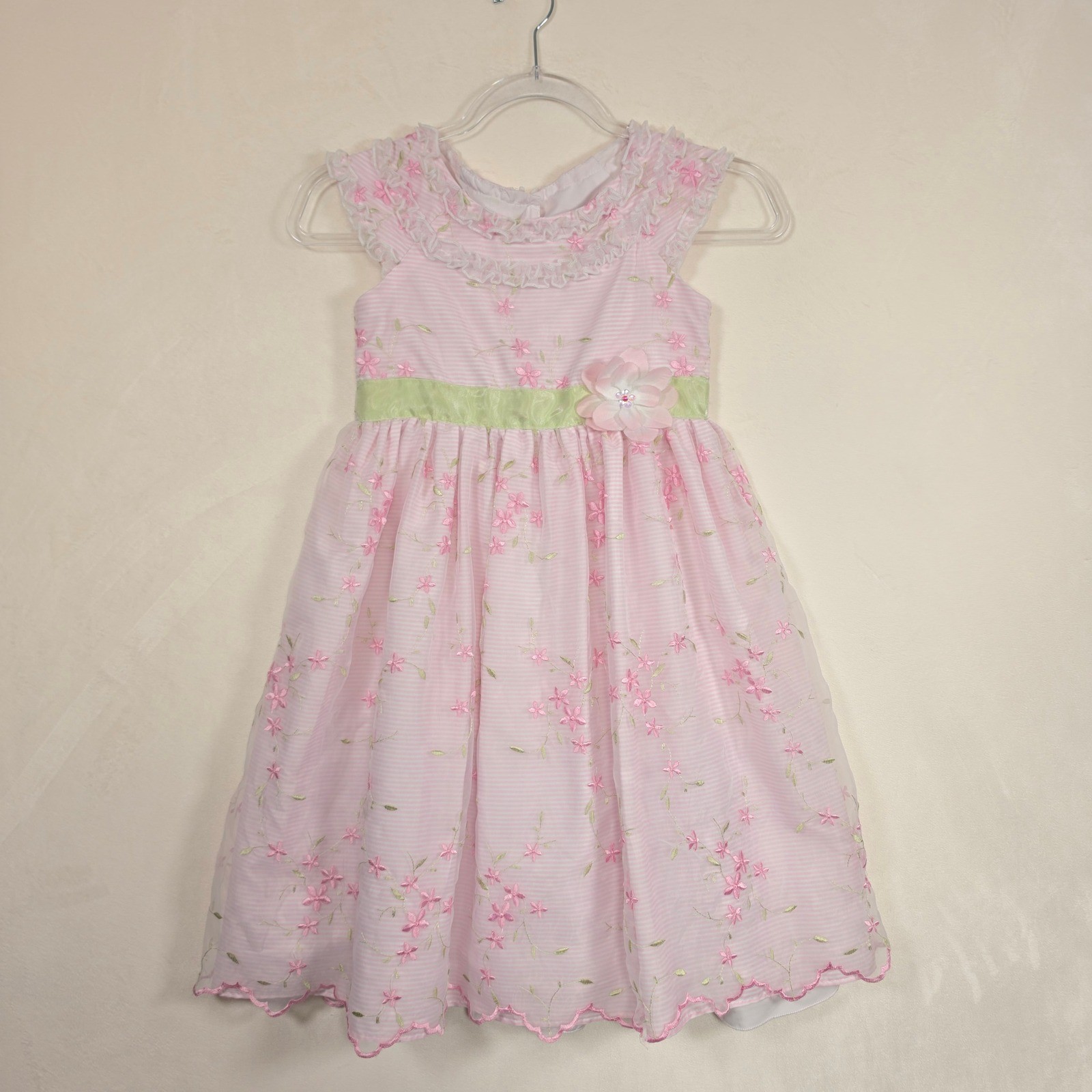Jona Michelle Dress Girls 6X Pink White Floral Coquette Embroidered Romantic