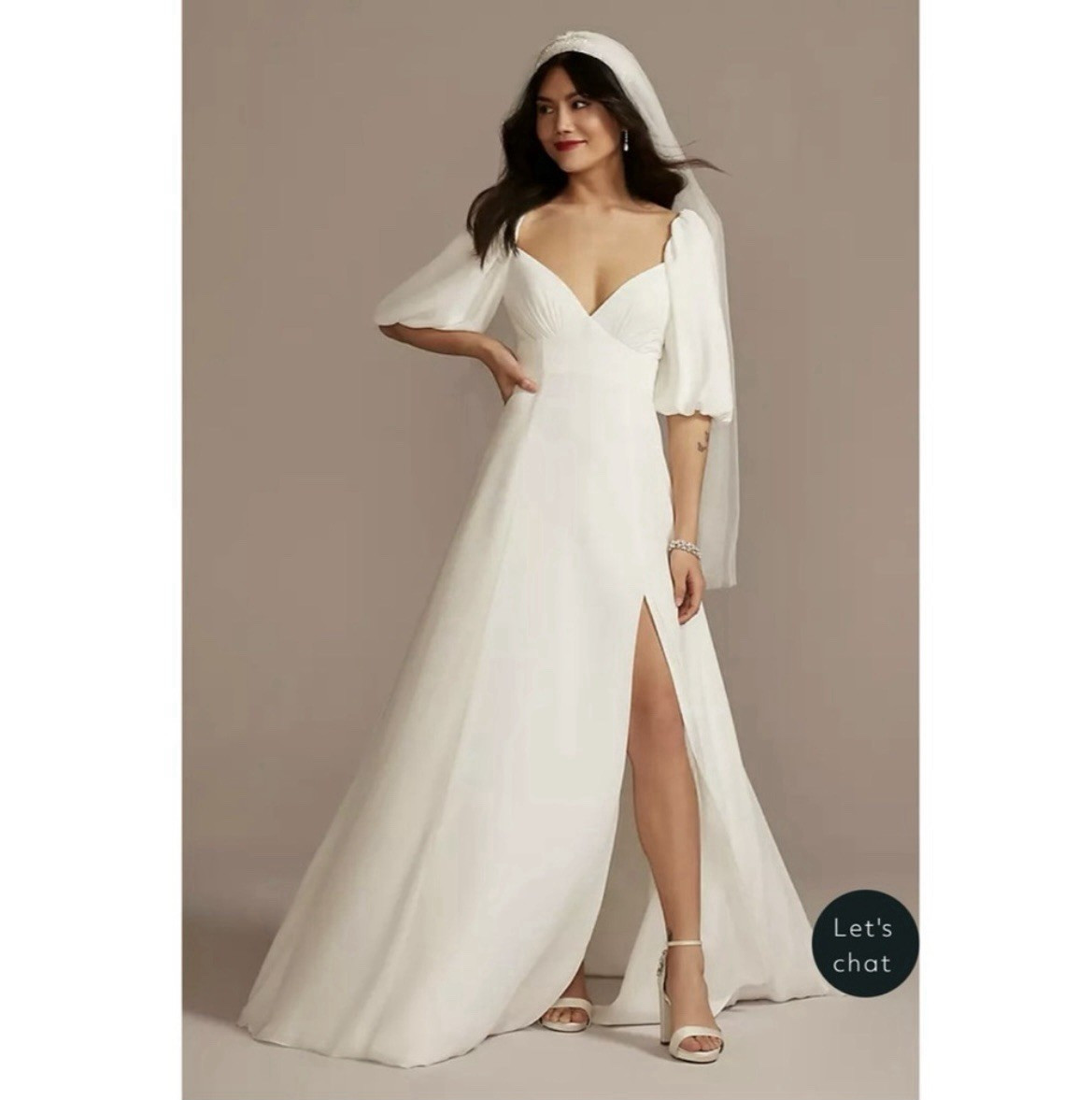David’s Bridal Classic White V-Neck Short Sleeve A-Line Full-Length 12
