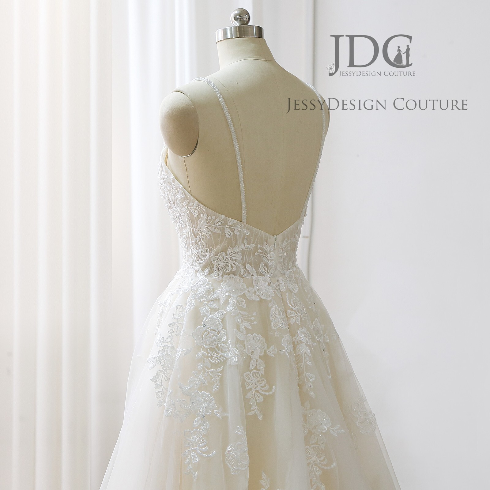 Dreamy Beaded Pearls Bridal Gown Lace Wedding Dress Custom made Ivory Nude