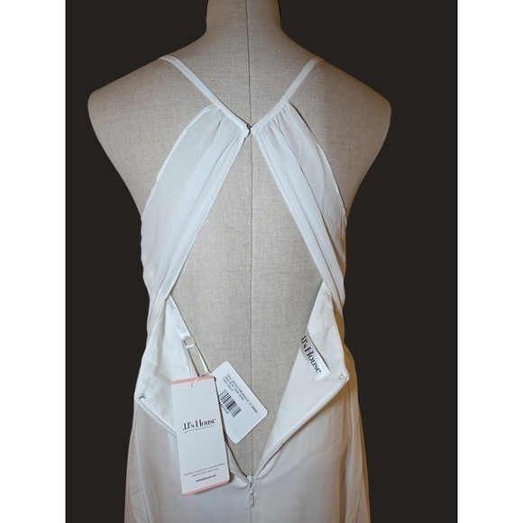 JJ’s House Ivory Chiffon Maxi Wedding Dress NWT Size 10 Cowl Neck A-Line Formal