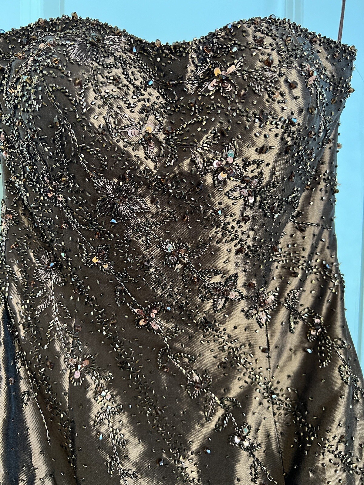 YSA Makino Silk Taffeta Mermaid Gown Brown Beautiful Beads Embellished WOW