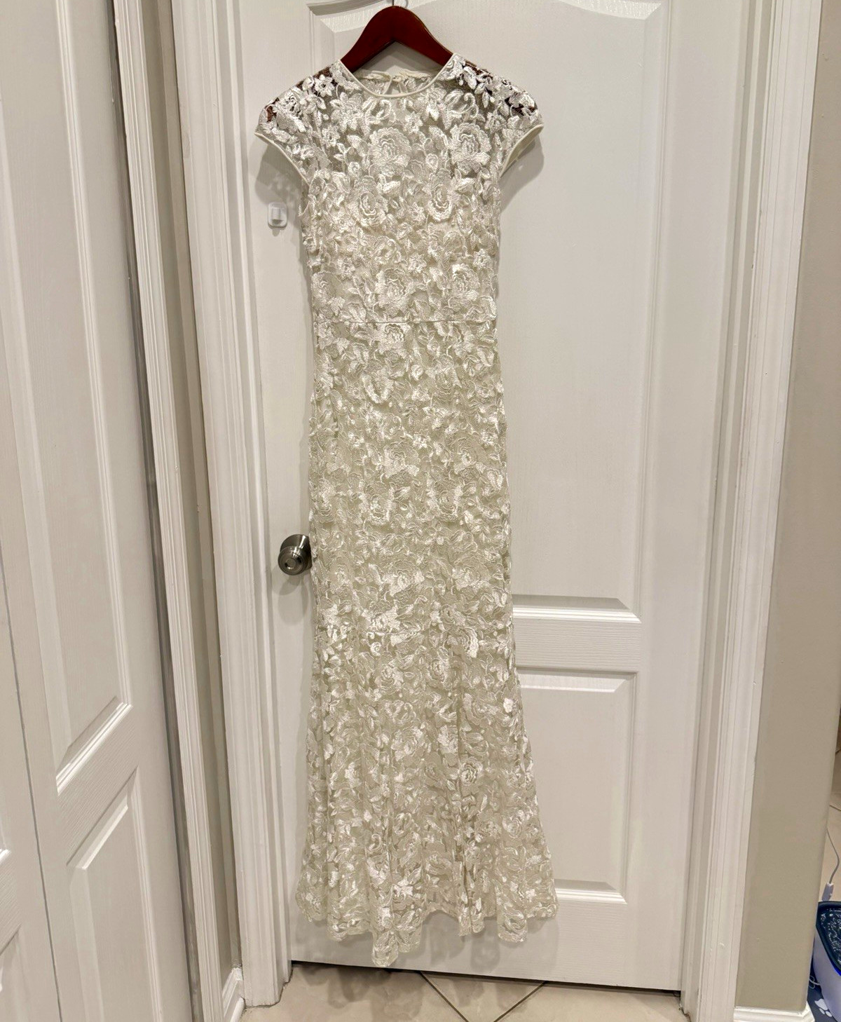 db studio Ivory Lace Scoop Neck Cap Sleeve Mermaid Full-Length Dress Size 4