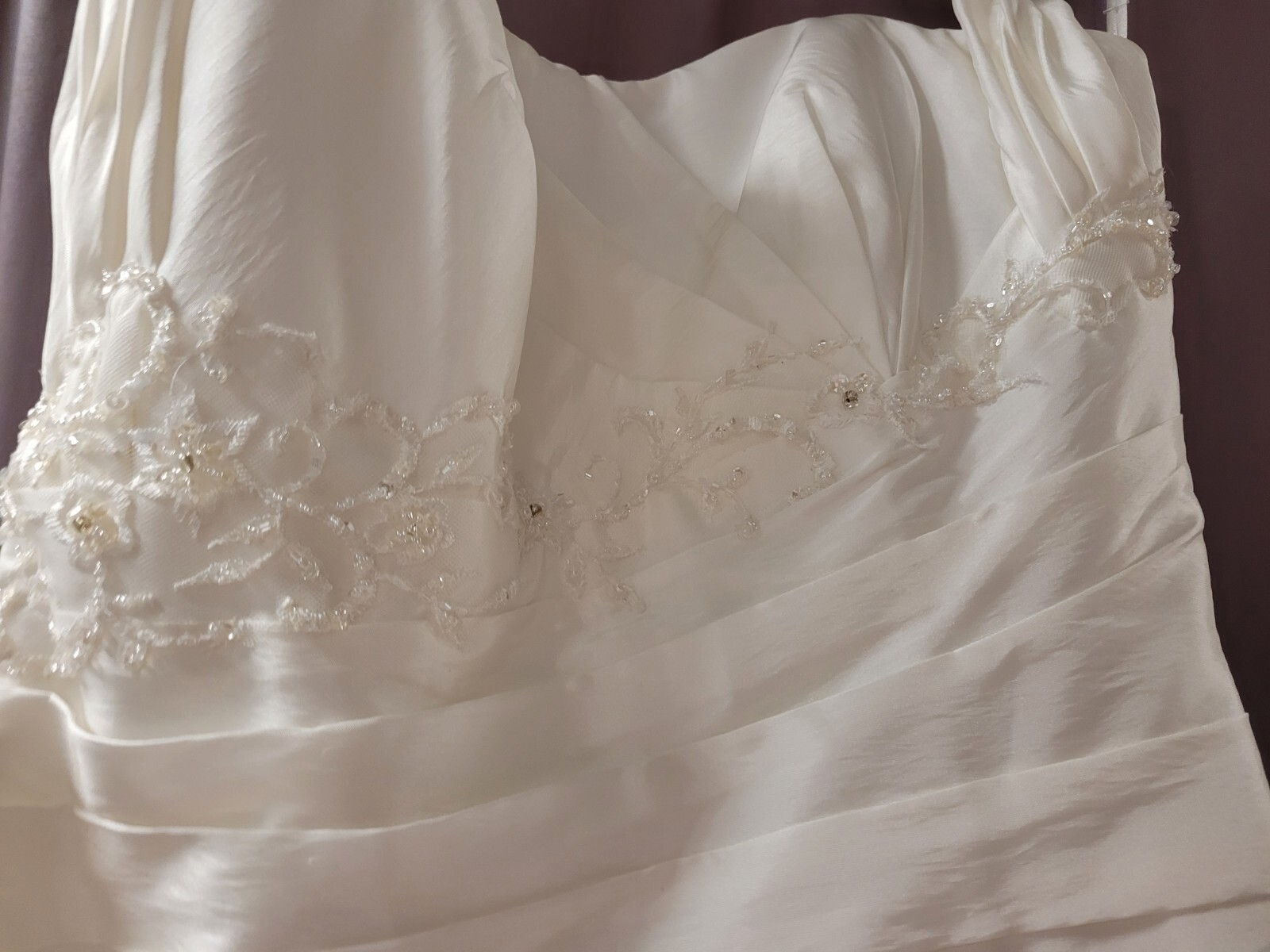 Mia Solano, MB1071, Ivory, Size 6, Taffeta, Lace-up, Bodice Beading