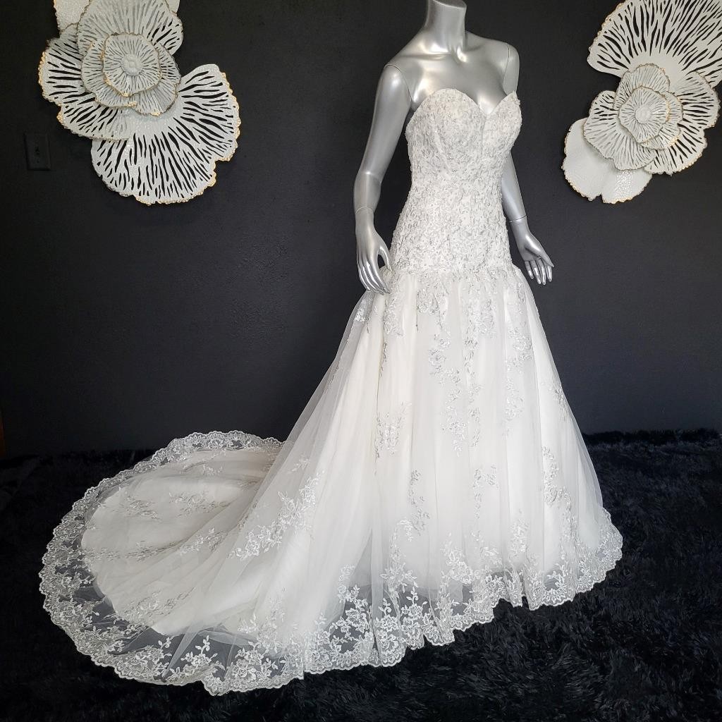NWT~$1599~DA VINCI~SZ 6~IVORY STRAPLESS EMBELLISHED BALL GOWN WEDDING DRESS