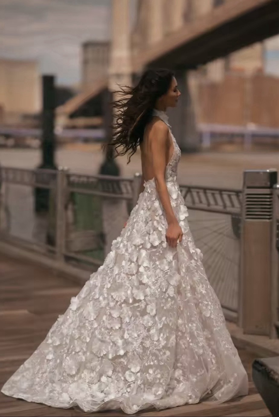 3D Floral Halter Neck Wedding Dress 1X