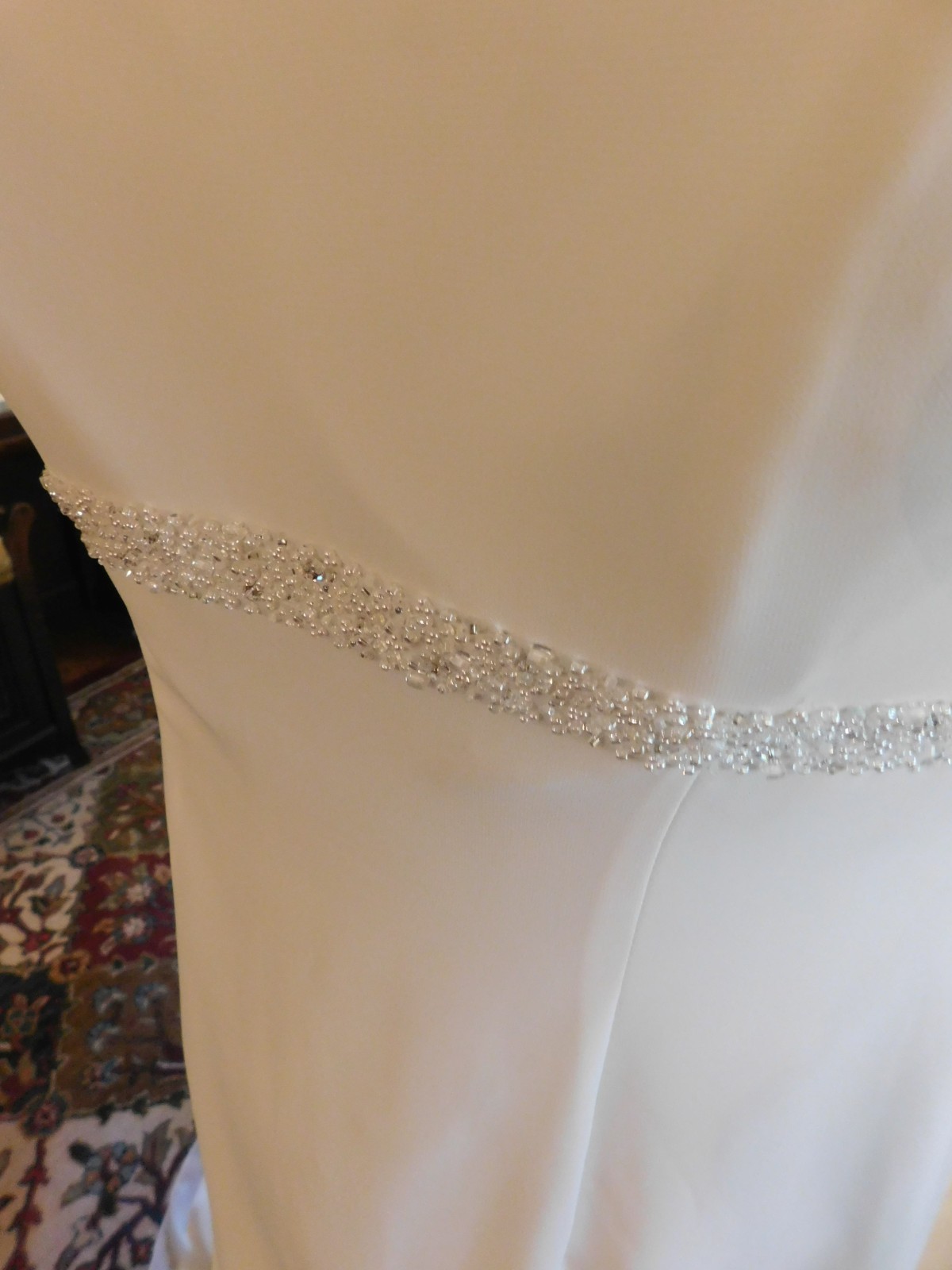 BEAUTIFUL WHITE GALINA CHIFFON & TAFFETA A-LINE BEADED WEDDING GOWN S 14