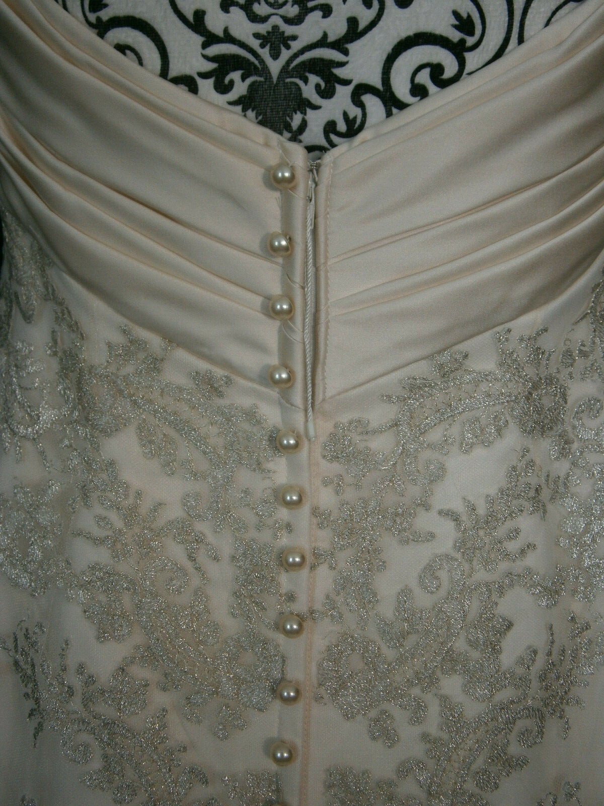 Casablanca Bridal Wedding Dress 8-10 Champagne Strapless Lace Silver Embroidery