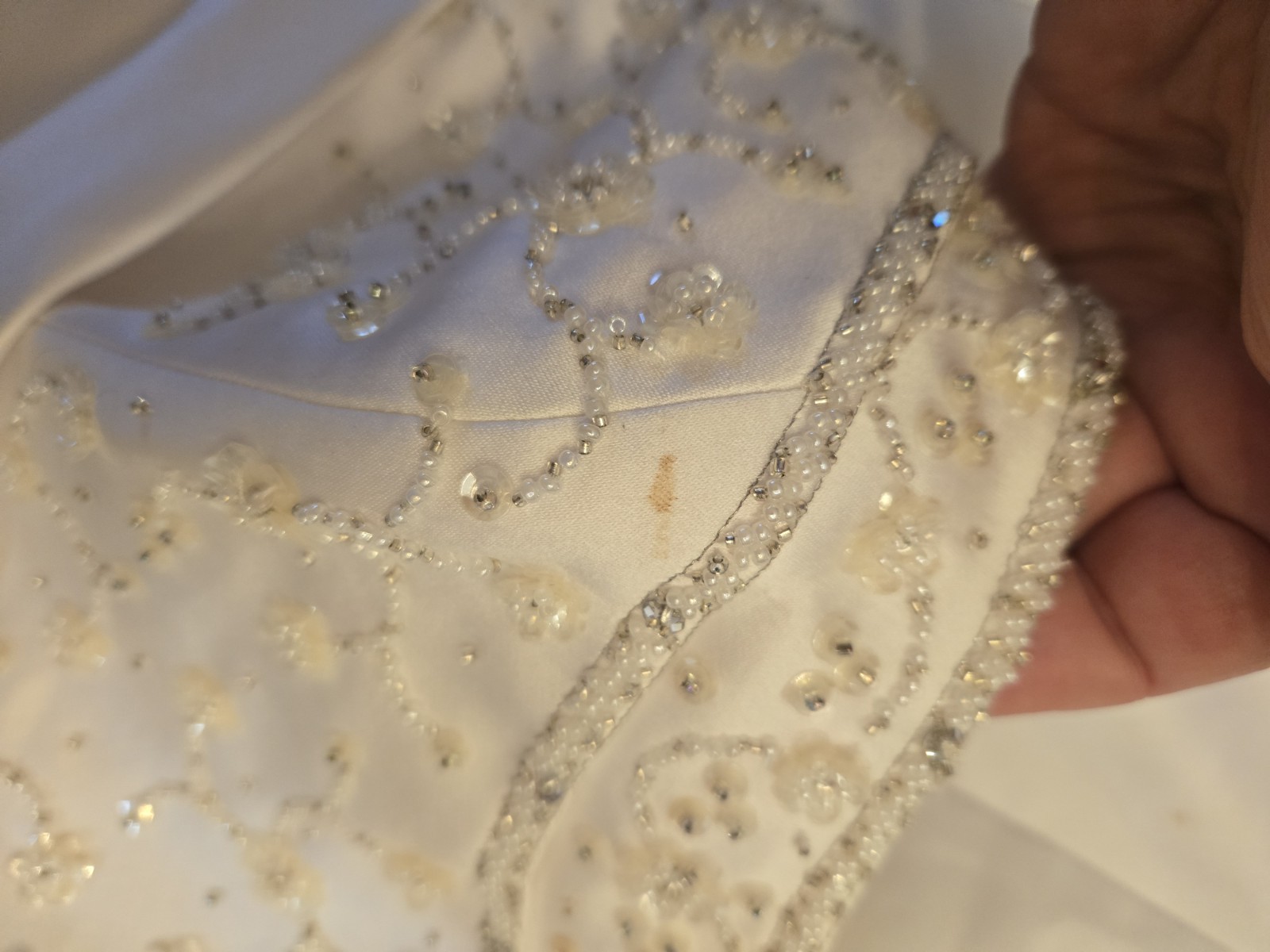 La Sposa Satin Wedding Dress With Floral Beading. *Strap Needs Repair & Cleaning