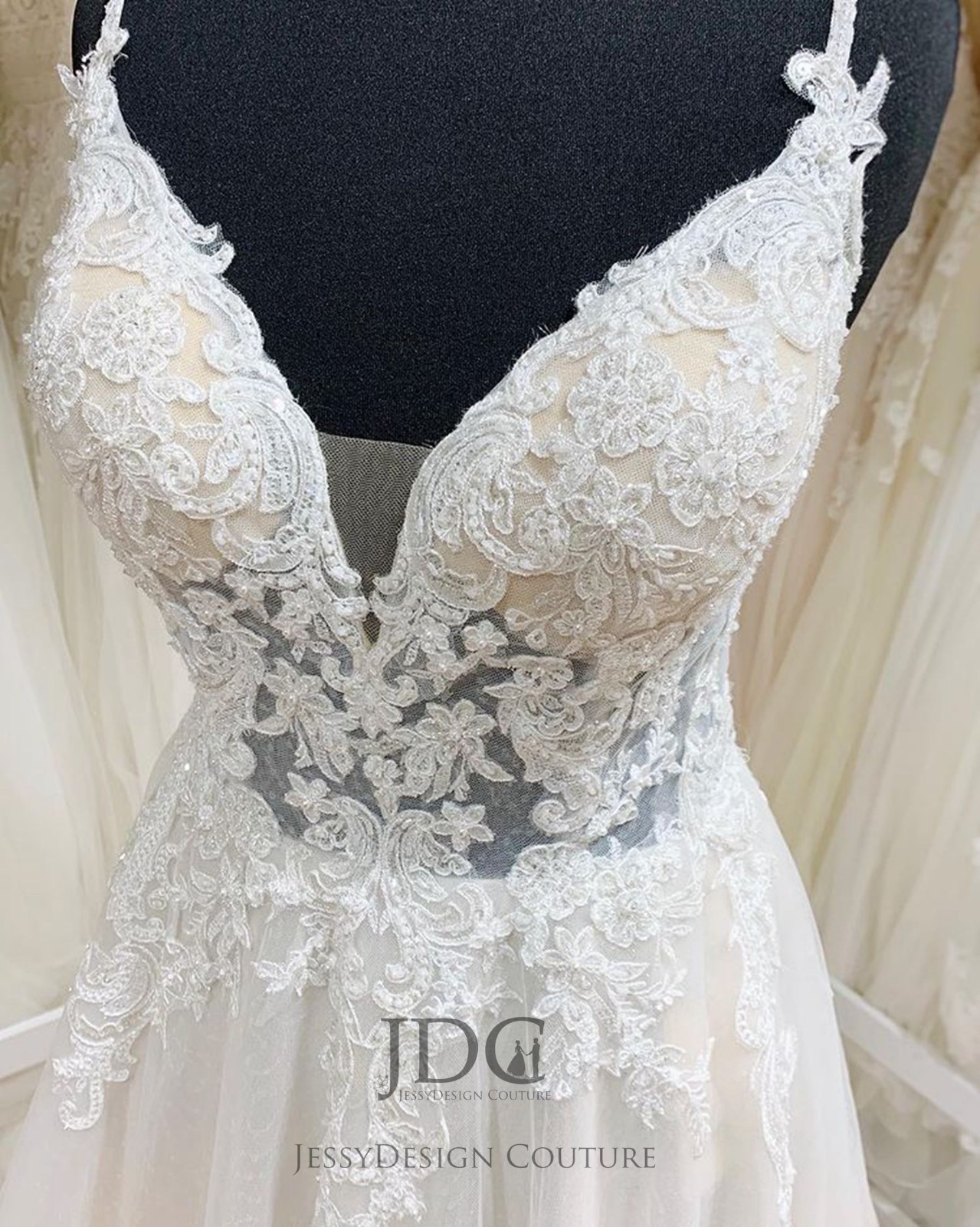 Glitter Beaded Lace Wedding Dress Wedding Custom Made 32-60 Backless Straps