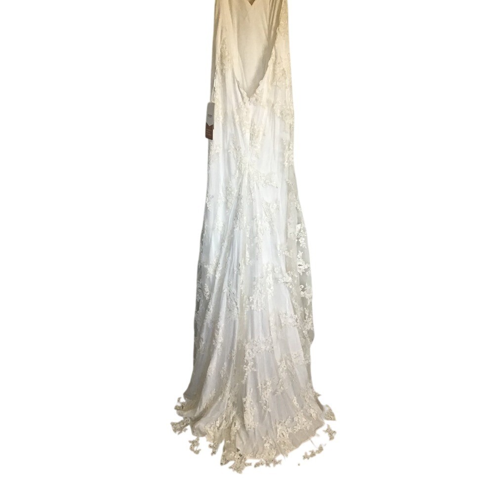Stacees Women’s Ivory Floral Lace Open Back Spaghetti Strap Bridal Dress NWT