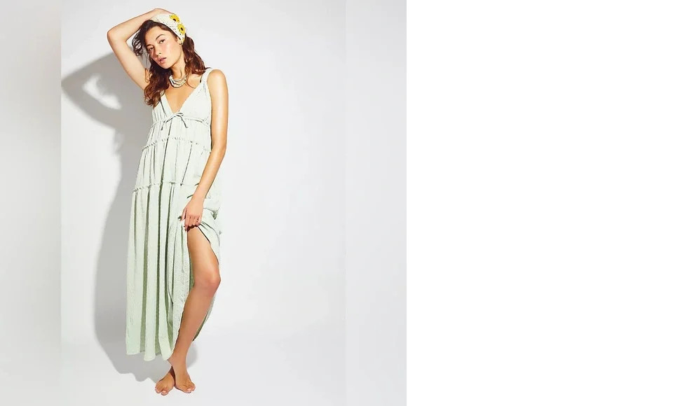 new FREE PEOPLE gauzy tie back m PURE WHITE tiered maxi dress swim cover up