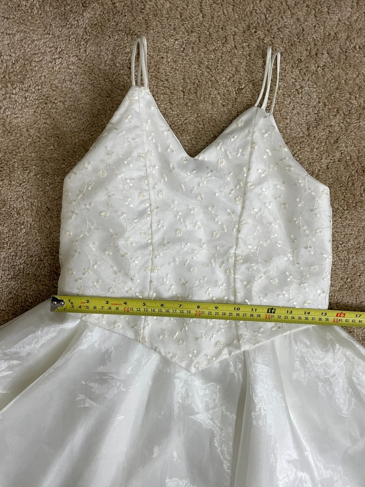 Vintage 90s Y2K Size 0/2 Wedding Dress Tea Length Teen Ivory White Basque Waist