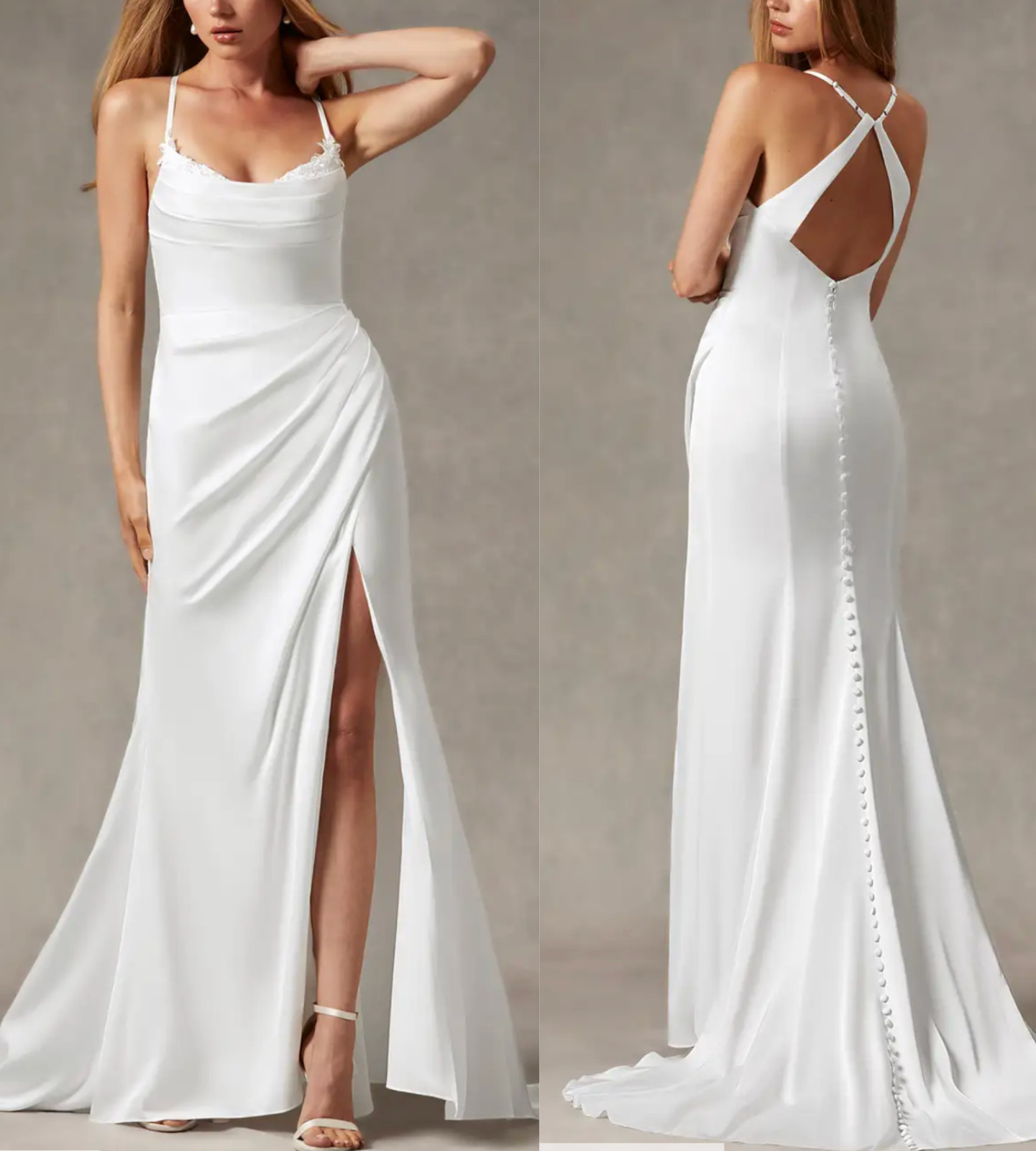 Azazie Wedding Dress 8 Mermaid Slit Lace Train Minimalist Coquette Bridal $339