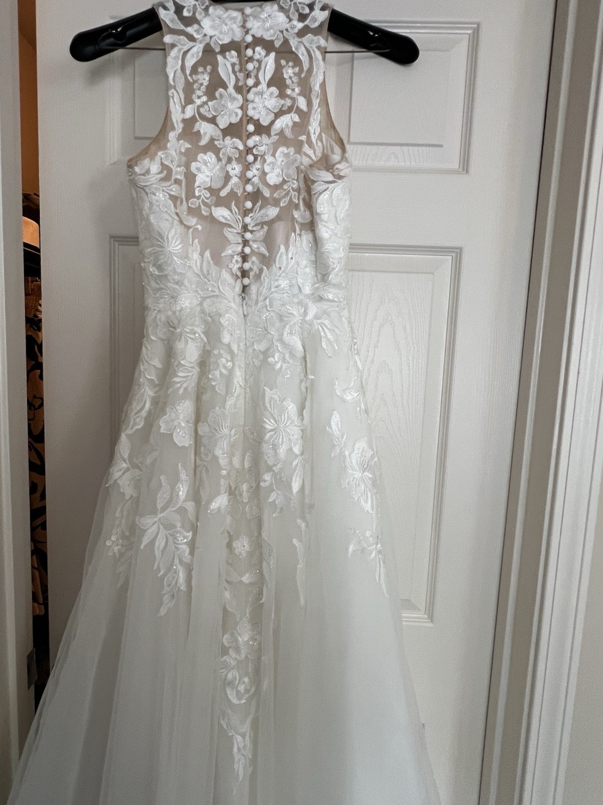 Oleg Cassini White Lace Sleeveless High Neck Wedding Dress