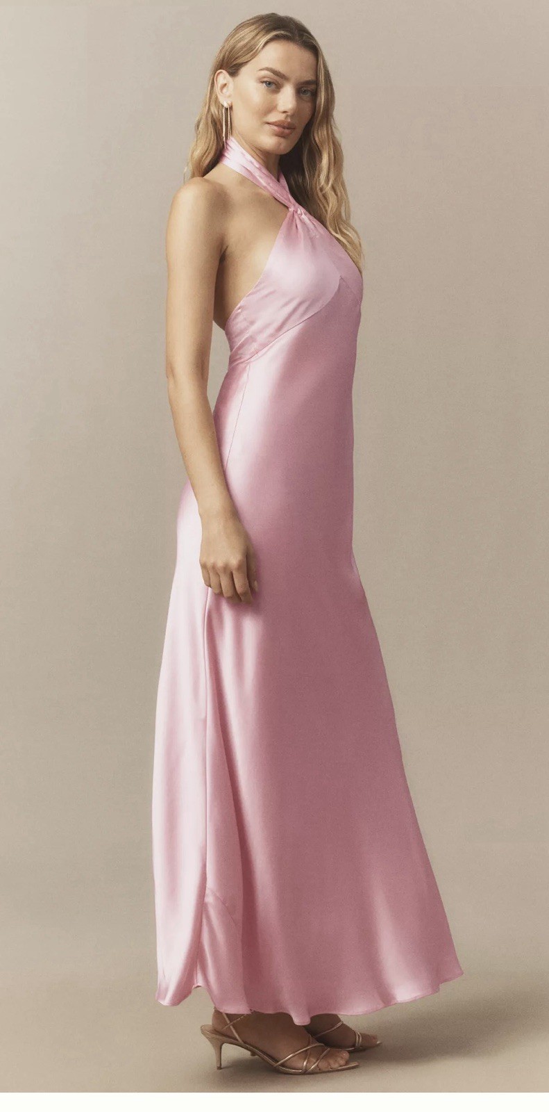 BHLDN Selma Halter-Neck High-Shine Satin Maxi Dress Size M