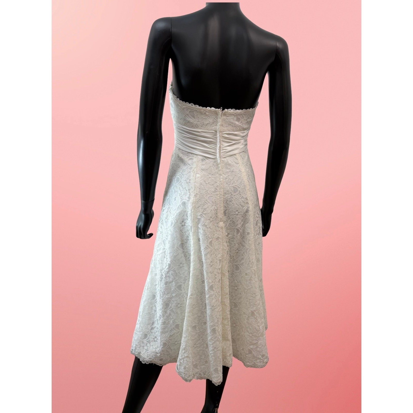 NWT David’s Bridal Ivory Lace Strapless Midi Dress Wedding Size 2